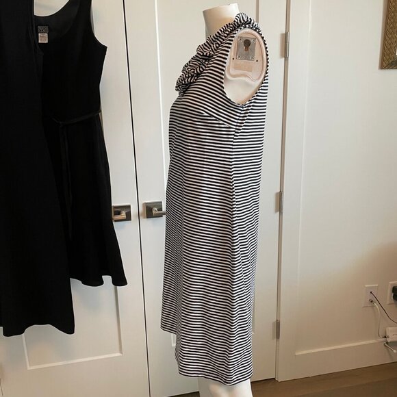 Talbots Slvless Scoop Ruffle Neck Cotton Blend Striped Midi ress Blk & Wht Sz S - Picture 4 of 11